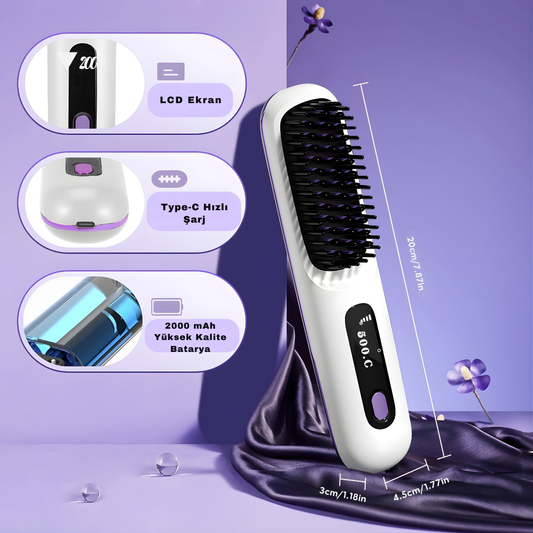 Kablosuz Şarjlı Saç Düzleştirici Tarak – 2000 mAh,